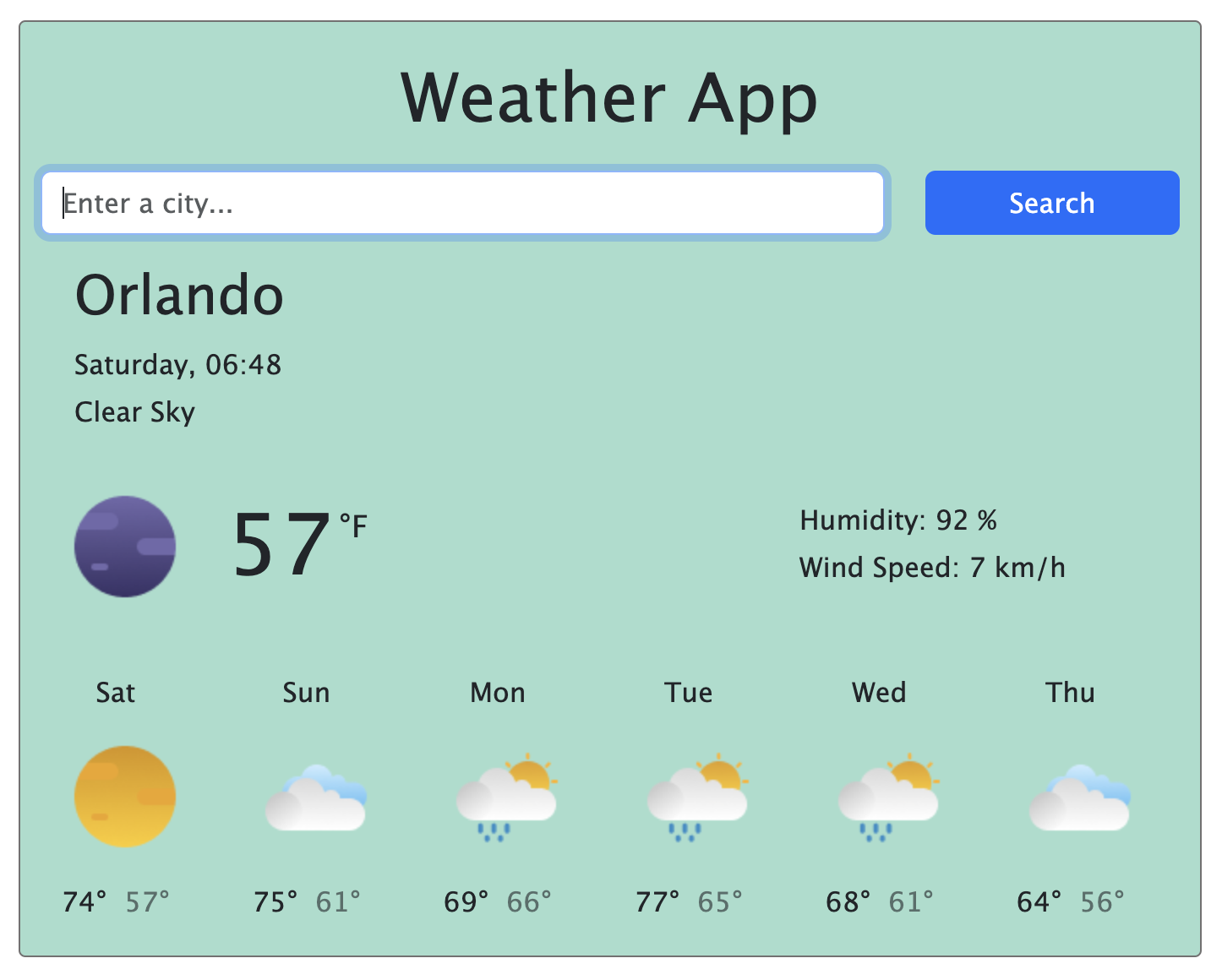 Preview of weather app